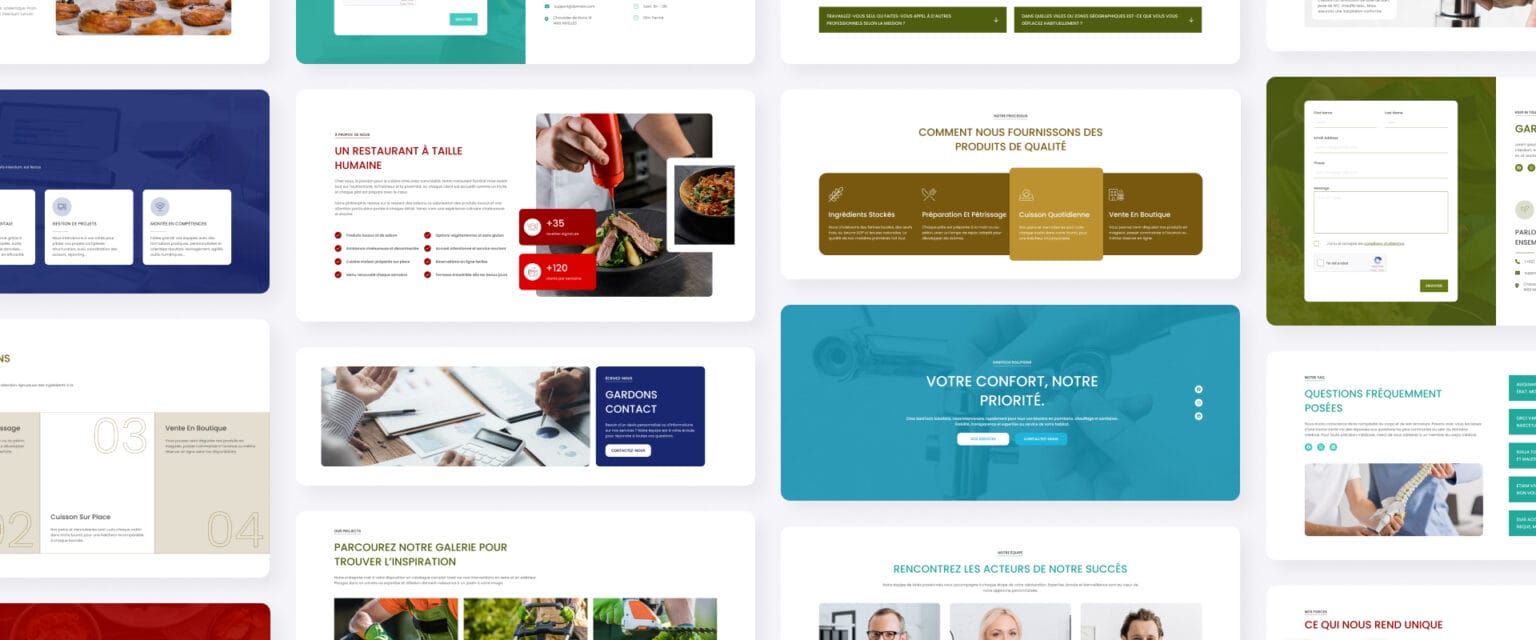 Aperçu de modèles de sections de sites onepage multi-secteurs